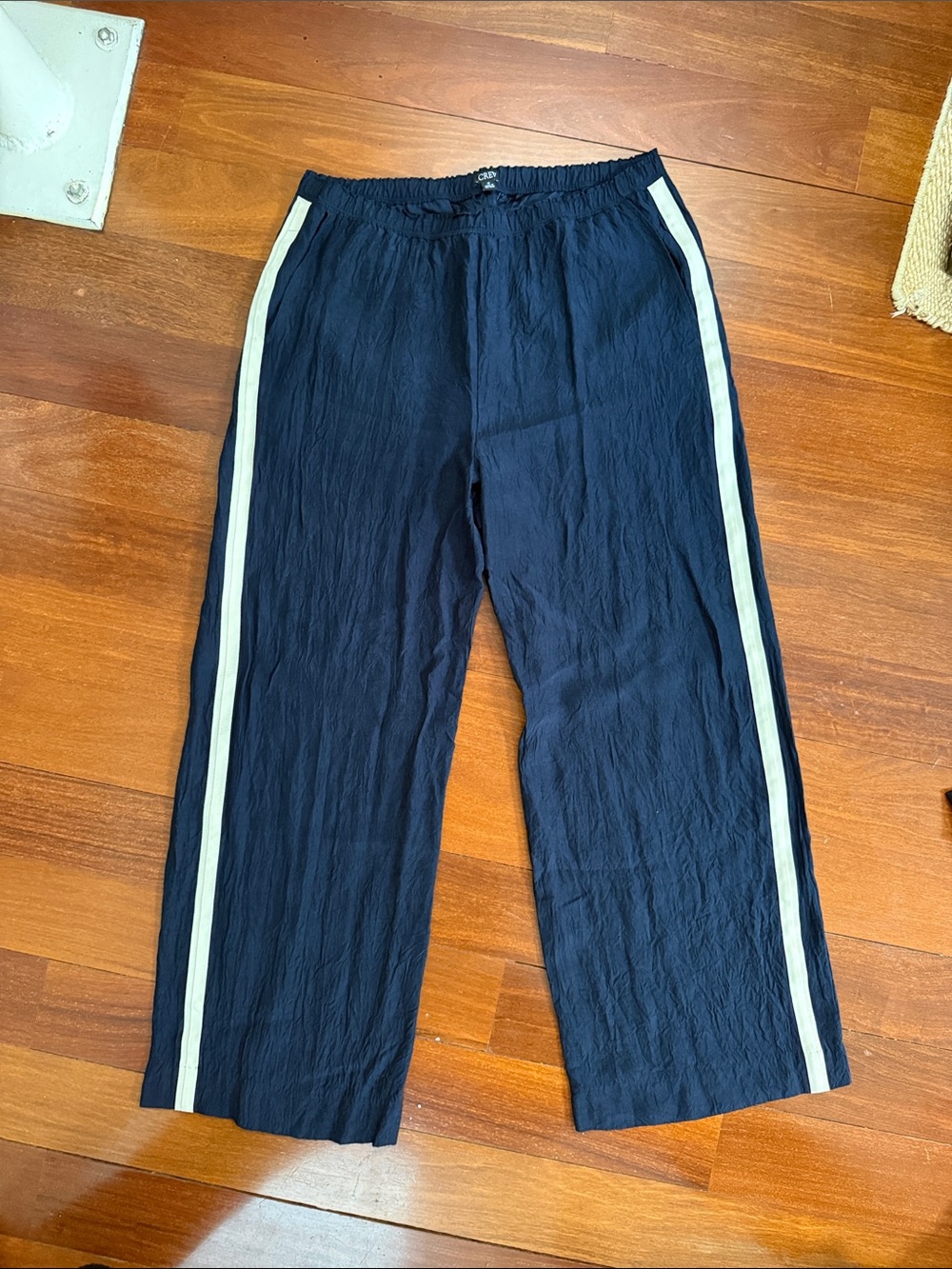 J crew Navy Track-Style Pants with White Side Stripes